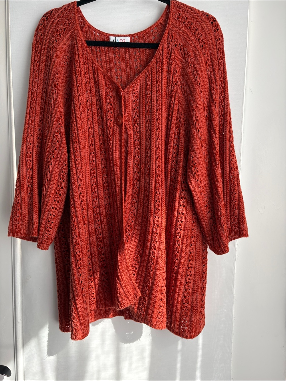 Denim&Co Open-Knit Button Front Cardigan in Burnt Orange